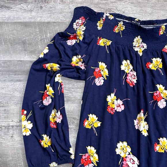 Old Navy Long Sleeve Swing Off Shoulder Navy Top Womens M Floral Boho - Picture 3 of 5